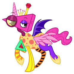 Size: 1200x1200 | Tagged: safe, artist:moondeer1616, alicorn, ambiguous species, hybrid, object pony, original species, pony, toy pony, g4, ambiguous gender, animate object, bat wings, crossover, horn, jewelry, lidded eyes, living toy, ponified, regalia, simple background, solo, sparkles, the amazing digital circus, toy, transparent background, trippy, wings, zolo-toy, zooble