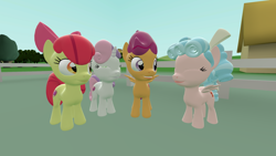 Size: 2048x1152 | Tagged: safe, artist:gaelgaming1, apple bloom, cozy glow, scootaloo, sweetie belle, earth pony, pegasus, pony, unicorn, g4, 3d, female, filly, foal, group, horn, quartet, source filmmaker