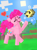 Size: 2048x2732 | Tagged: safe, artist:dimfann, pinkie pie, bee, earth pony, insect, pony, g4, blocky, cloud, eyes closed, female, floating heart, grass, heart, mare, minecraft, minecraft bee, signature, sky, smiling, solo, sun, tree