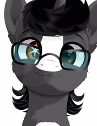 Size: 2240x2880 | Tagged: safe, artist:naoto yazarän, oc, oc only, oc:naoto yazarän, pony, unicorn, ear fluff, glasses, horn, shading, simple background, solo, white background