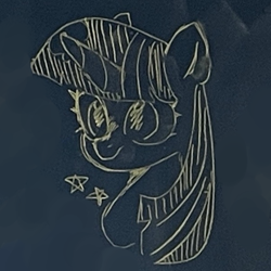 Size: 598x598 | Tagged: safe, artist:metaruscarlet, twilight sparkle, pony, unicorn, g4, chalk drawing, chalkboard, horn, solo, stars, traditional art