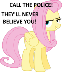 Size: 1000x1145 | Tagged: safe, artist:abadcookie, edit, fluttershy, pegasus, pony, g4, call the cops, call the police, evil smile, female, flutterbitch, grin, mare, scheming, simple background, smiling, solo, transparent background