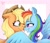 Size: 1214x1036 | Tagged: safe, artist:galaxy swirl, applejack, rainbow dash, earth pony, pegasus, pony, g4, applejack's hat, blushing, boop, cowboy hat, duo, duo female, eye clipping through hair, eye contact, female, freckles, grin, hat, heart, lesbian, looking at each other, looking at someone, mare, nose wrinkle, noseboop, ship:appledash, shipping, smiling, smiling at someone, spread wings, wings