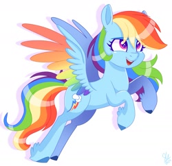 Size: 1873x1811 | Tagged: safe, artist:galaxy swirl, rainbow dash, pegasus, pony, g4, colored wings, colored wingtips, female, gradient wings, mare, multicolored wings, open mouth, open smile, rainbow wings, simple background, smiling, solo, spread wings, tail, white background, wings