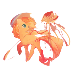 Size: 1080x1080 | Tagged: safe, artist:mengmao422, applejack, earth pony, pony, g4, alternate color palette, full body, green eyes, orange coat, orange mane, orange tail, simple background, solo, tail, white background