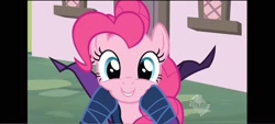 Size: 1600x720 | Tagged: safe, screencap, pinkie pie, earth pony, pony, g4, season 2, the mysterious mare do well, female, hooves on face, hub logo, logo, looking at you, mare, solo, the hub