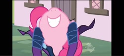 Size: 1600x720 | Tagged: safe, screencap, pinkie pie, earth pony, g4, female, hooves on face, hub logo, logo, smiling, solo, the hub