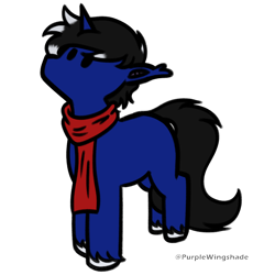 Size: 3000x3000 | Tagged: safe, artist:purple wingshade, oc, oc only, oc:night reader, bat pony, hybrid, pony, unicorn, bat pony oc, clothes, horn, hybrid oc, male, scarf, simple background, solo, stallion, tiny, transparent background, unicorn oc