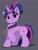 Size: 1536x2048 | Tagged: safe, artist:galaxynightt, twilight sparkle, pony, unicorn, g4, alternate hairstyle, eyebrows, eyebrows visible through hair, female, gray background, hair bun, horn, looking at you, mare, raised hoof, simple background, smiling, smiling at you, solo, tail, unicorn twilight