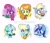 Size: 2624x2254 | Tagged: safe, artist:rlabbiy, berry punch, berryshine, carrot top, derpy hooves, golden harvest, lyra heartstrings, minuette, sassaflash, earth pony, pegasus, pony, unicorn, g4, bottle, carrot, female, food, head only, horn, mare, mouth hold, muffin, outline, pineapple, simple background, stick figure, text, that pony sure does love alcohol, that pony sure does love humans, that pony sure does love muffins, that pony sure does love pineapples, toothbrush, white background, white outline, wine bottle