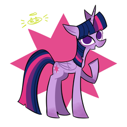 Size: 1323x1323 | Tagged: safe, artist:kuangtianxuan37462, twilight sparkle, alicorn, pony, g4, female, folded wings, full body, long legs, mare, open mouth, open smile, raised hoof, smiling, solo, twilight sparkle (alicorn), two toned background, wings