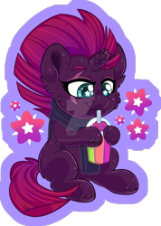 Size: 1280x1801 | Tagged: safe, artist:thehaywaiianhorse, tempest shadow, pony, g4, clothes, deviantart watermark, drink, obtrusive watermark, scarf, smoothie, solo, starry eyes, watermark, wingding eyes