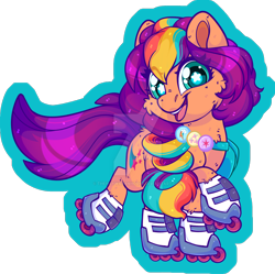 Size: 1600x1593 | Tagged: safe, artist:thehaywaiianhorse, sunny starscout, pony, g5, deviantart watermark, obtrusive watermark, roller skates, skates, solo, watermark