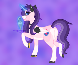 Size: 1408x1175 | Tagged: safe, artist:azira faerinx, oc, oc:sweet spot, pony, unicorn, g4, butt, collar, female, food, heart butt, horn, ice cream, mare, plot, solo, tongue out, unicorn oc, unshorn fetlocks