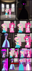 Size: 1928x4322 | Tagged: safe, artist:cartoonmasterv3, fluttershy, pinkie pie, sci-twi, twilight sparkle, human, equestria girls, g4, clothes, comic, dress, edwardian, fluttershy boho dress, gown, hypno eyes, hypnosis, hypnotized, long dress, long skirt, rah rah skirt, skirt