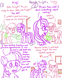 Size: 4779x6013 | Tagged: safe, artist:adorkabletwilightandfriends, lily, lily valley, twilight sparkle, comic:adorkable twilight and friends, g4, adorkable, adorkable twilight, bag, butt, cabinet, close-up, comic, confused, cute, door, dork, front door, happy, heart, kitchen, love, plot, profile, pupils, saddle bag, side view, slice of life, smiling, surprised