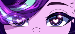 Size: 4096x1852 | Tagged: safe, artist:airiniblock, starlight glimmer, pony, g4, eye, eye clipping through hair, eyes, heart, heart eyes, looking at you, solo, wingding eyes