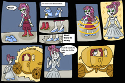 Size: 1024x676 | Tagged: safe, artist:mojo1985, sweetie belle, human, equestria girls, g4, ^^, alternate hairstyle, amazed, boots, carriage, choker, cinderella, clothes, comic, cute, diasweetes, dress, evening gloves, excited, eyes closed, fall formal outfits, female, glass slipper (footwear), gloves, glowing, gold dust, gown, grin, hair bun, hairband, long gloves, open mouth, open smile, shoes, smiling, solo, sparkles, story included, surprised, transforming clothes