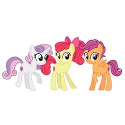 Size: 1068x1068 | Tagged: safe, artist:dazzle, apple bloom, scootaloo, sweetie belle, earth pony, pegasus, pony, unicorn, g4, bow, cutie mark crusaders, female, hair bow, horn, looking at you, ponytail, simple background, teenager, transparent background, trio, trio female