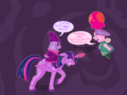 Size: 1414x1061 | Tagged: safe, artist:azira faerinx, twilight sparkle, alicorn, pony, g4, angry, chowder, ears back, group, joke, magic, meme, silly, tara strong, truffles daal, twilight sparkle (alicorn), voice actor joke