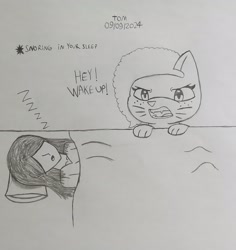 Size: 2208x2337 | Tagged: safe, artist:tom artista, misty brightdawn, cat, human, g5, my little pony: a new generation, my little pony: make your mark, animal, animal in mlp form, catified, drawing, female, onomatopoeia, sketch, sleeping, sleepy, solo, sound effects, species swap, traditional art, zzz