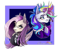 Size: 1300x1100 | Tagged: safe, artist:legendaryshadee, fluttershy, rarity, pony, g4, alternate hairstyle, bust, duo, duo female, female, fluttergoth, portrait, punk, raripunk, solo