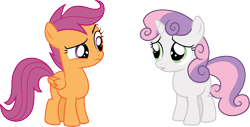 Size: 5914x3000 | Tagged: safe, artist:cloudy glow, scootaloo, sweetie belle, pegasus, pony, unicorn, g4, somepony to watch over me, duo, duo female, female, filly, foal, horn, simple background, transparent background, vector