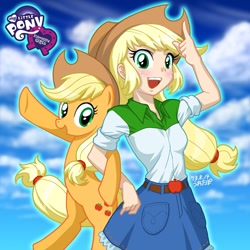 Size: 750x750 | Tagged: safe, artist:uotapo, color edit, edit, editor:overlord 2, applejack, earth pony, human, pony, equestria girls, g4, cowboy hat, cute, hat, human coloration, humanized, light skin, light skin edit, skin color edit