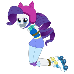 Size: 2500x2500 | Tagged: safe, artist:nie-martw-sie-o-mnie, rarity, human, equestria girls, g4, my little pony equestria girls: friendship games, bondage, bound and gagged, female, femsub, gag, helmet, knee pads, kneeling, rarisub, roller skates, rope, rope bondage, simple background, skates, solo, sports outfit, submissive, tape, tape gag, tied up, transparent background