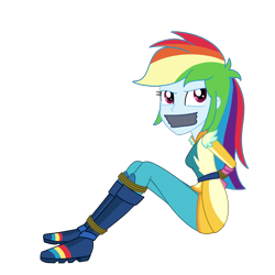 Size: 2000x2000 | Tagged: safe, artist:nie-martw-sie-o-mnie, rainbow dash, human, equestria girls, g4, my little pony equestria girls: friendship games, bondage, bound and gagged, dashsub, female, femsub, gag, rope, rope bondage, simple background, solo, sports outfit, submissive, tape, tape gag, tied up, transparent background