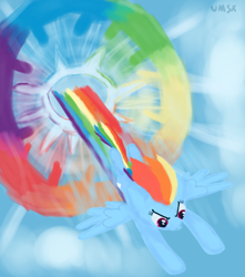 Size: 3000x3400 | Tagged: safe, artist:umsx, rainbow dash, pegasus, pony, g4, cloud, female, flying, mare, rainbow, sky, solo, sonic rainboom, spread wings, wings