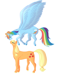 Size: 2000x2500 | Tagged: safe, artist:ireneroxanne666, applejack, rainbow dash, pony, g4, applejack's hat, cowboy hat, duo, duo female, female, hat, lesbian, ship:appledash, shipping, simple background, small head, white background