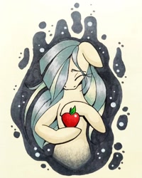 Size: 1048x1310 | Tagged: safe, artist:mintytreble, marble pie, earth pony, pony, g4, apple, food, simple background, solo, traditional art, white background