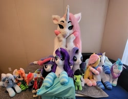 Size: 2048x1593 | Tagged: oc name needed, safe, artist:glitzy_fox, fluttershy, rainbow dash, rarity, trixie, oc, oc only, g4, clothes, fursuit, indoors, irl, photo, plushie, ponysuit, socks, striped socks