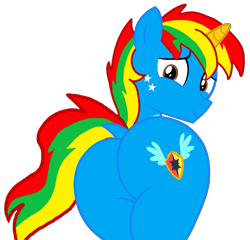 Size: 1071x1030 | Tagged: safe, artist:shieldwingarmorofgod, oc, oc only, oc:shield wing, alicorn, alicorn oc, butt, horn, looking at you, male, rear view, simple background, solo, transparent background, vector, wings