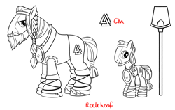 Size: 942x595 | Tagged: safe, rockhoof, g4, leak, concept art, male, rockhoof's shovel, shovel, simple background, solo, stallion, white background