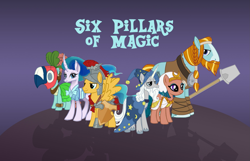 Size: 2113x1360 | Tagged: safe, flash magnus, meadowbrook, mistmane, rockhoof, somnambula, star swirl the bearded, earth pony, pegasus, pony, unicorn, g4, leak, alternate design, concept art, early design, egyptian, egyptian headdress, egyptian pony, female, healer's mask, horn, male, mare, mask, netitus, pillars of equestria, rockhoof's shovel, shield, shovel, stallion