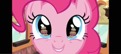 Size: 1600x720 | Tagged: safe, screencap, pinkie pie, earth pony, pony, g4, mmmystery on the friendship express, my little pony: friendship is magic, season 2, cake, eye reflection, female, food, mare, marzipan mascarpone meringue madness, reflection, solo