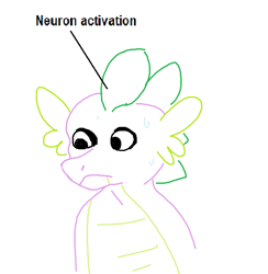 Size: 597x611 | Tagged: safe, artist:tjpones, spike, dragon, g4, bust, explicit source, male, meme, neuron activation, ponified meme, simple background, solo, stylistic suck, sweat, text, white background