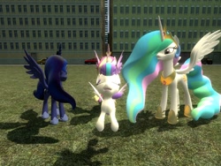 Size: 1024x768 | Tagged: safe, artist:sonic5421, princess cadance, princess celestia, princess flurry heart, princess luna, alicorn, pony, g4, 3d, alicorn tetrarchy, city, cityscape, clothes, female, filly, filly flurry heart, foal, gmod, group, hummer, imminent inflation, inflation sequence, jeep, jewelry, mother and child, mother and daughter, older, older flurry heart, peytral, porsche, pre sneeze, quartet, quartet female, royal sisters, shoes, siblings, sisters, spread wings, suv, taxi, this will end in inflation, this will end in sneezing, tiara, vehicle, wings