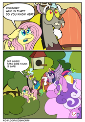 Size: 1640x2360 | Tagged: safe, artist:c0smicriff, discord, fluttershy, screwball, twilight sparkle, alicorn, draconequus, pegasus, pony, comic:a screwy reunion, g4, comic, female, male, mare, older, older twilight, older twilight sparkle (alicorn), princess twilight 2.0, twilight sparkle (alicorn)