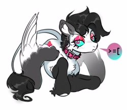 Size: 4096x3558 | Tagged: safe, artist:opalacorn, oc, oc only, pegasus, pony, >=[, collar, colored sclera, emoticon, eyeshadow, frown, leonine tail, makeup, simple background, solo, tail, unusual pupils, white background