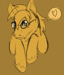 Size: 848x987 | Tagged: safe, oc, oc only, oc:mustard hooves, earth pony, pony, brown background, glasses, messy sketch, not my oc, simple background, sketch, solo