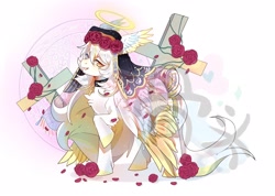 Size: 2160x1542 | Tagged: safe, artist:不可食用骨, oc, oc only, pegasus, pony, beautiful, cross, female, flower, mare, rose, solo