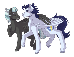 Size: 3000x2300 | Tagged: safe, artist:monnarcha, soarin', thunderlane, pony, g4, concave belly, duo, duo male, gay, male, shipping, simple background, soarilane, transparent background