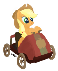 Size: 1347x1641 | Tagged: safe, artist:umsx, applejack, earth pony, pony, g4, applejack's hat, cart, cowboy hat, hat, mario kart, simple background, solo, super mario bros., transparent background