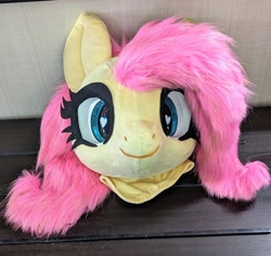 Size: 2048x1931 | Tagged: safe, artist:sophie scruggs, fluttershy, g4, clothes, cosplay, costume, front view, fursuit head, heart, heart eyes, irl, photo, ponysuit, solo, wingding eyes