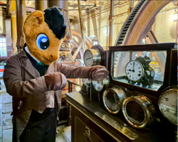 Size: 1280x1022 | Tagged: safe, artist:atalonthedeer, doctor whooves, time turner, human, g4, clock, clothes, cosplay, costume, fursuit, irl, irl human, photo, ponysuit, solo, steampunk