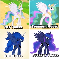 Size: 1920x1920 | Tagged: safe, gameloft, princess celestia, princess luna, alicorn, pony, g4, my little pony: magic princess, 3d, comparison, crown, duo, duo female, ethereal mane, female, jewelry, mare, regalia, royal sisters, siblings, sisters