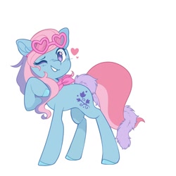 Size: 1280x1280 | Tagged: safe, artist:afrayedfox, ivy, earth pony, pony, g2, g5, accessory, blush scribble, blushing, female, g2 to g5, generation leap, heart, hooves, mare, one eye closed, simple background, solo, sunglasses, two toned mane, white background, wink